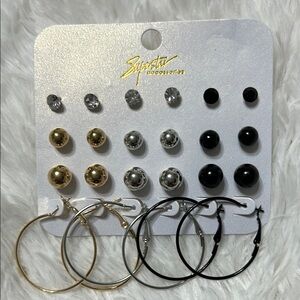 Gold and Silver Delicate Hoop and Stud Earrings Set